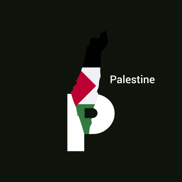 Negara Surat Inisial Palestina Dengan Peta Dan Bendera - Stok Vektor