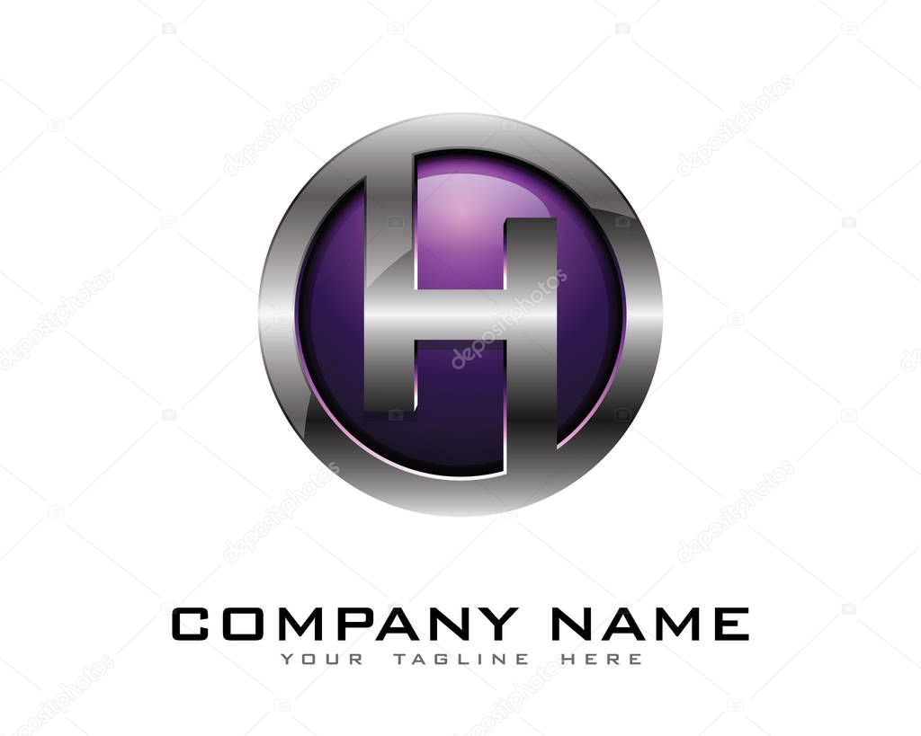 Letter h 3D Chrome Circle Logo Design Template