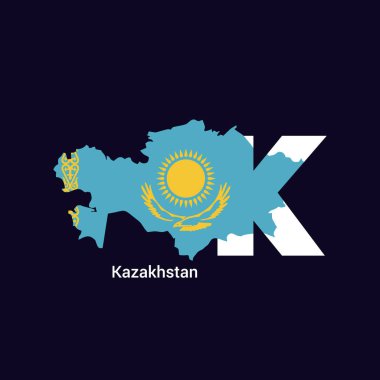 Harita ve bayrak ile Kazakistan ilk harf ülke