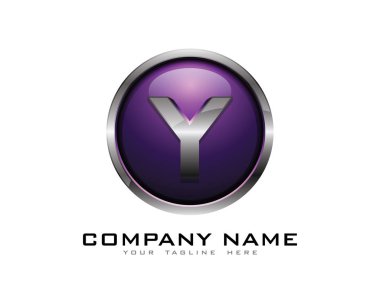 Mektup y 3d krom daire Logo tasarım şablonu