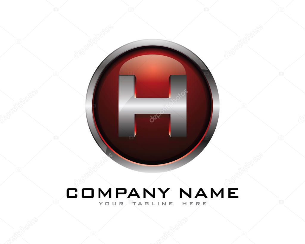 Letter h  3D Chrome Circle Logo Design Template