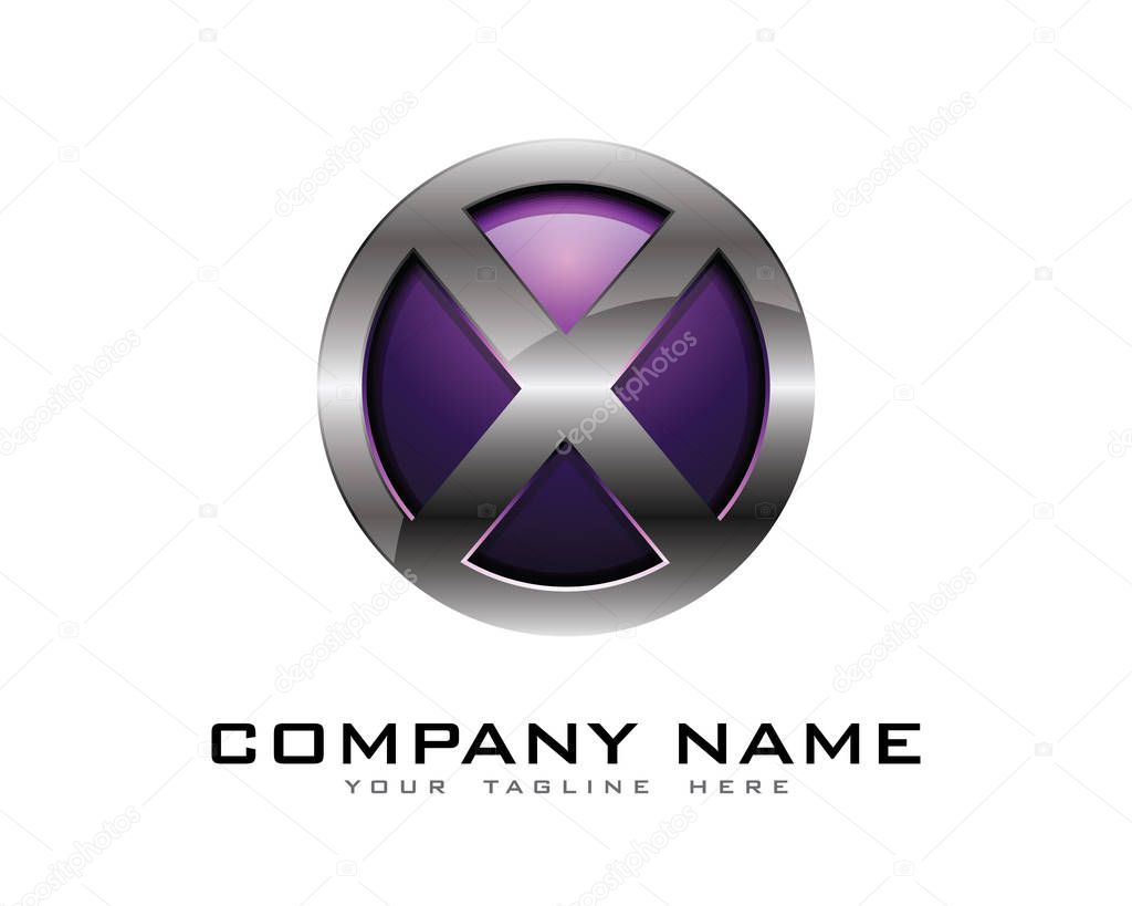 Letter x  3D Chrome Circle Logo Design Template
