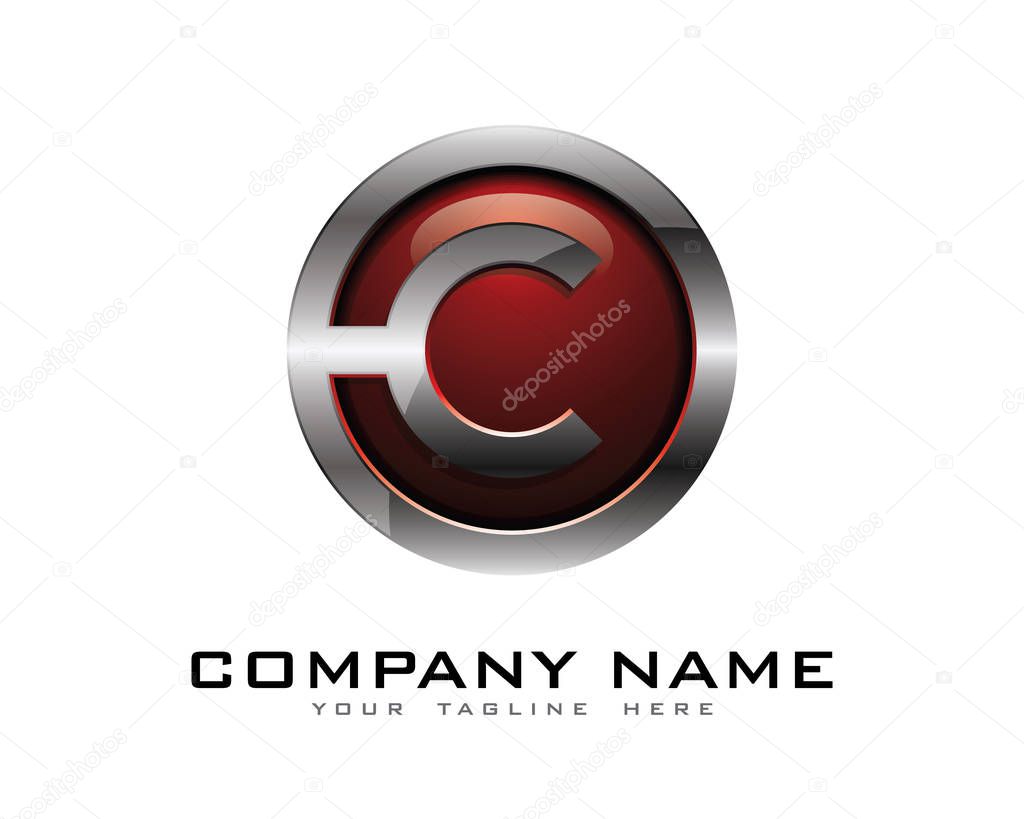 Letter c 3D Chrome Circle Logo Design Template