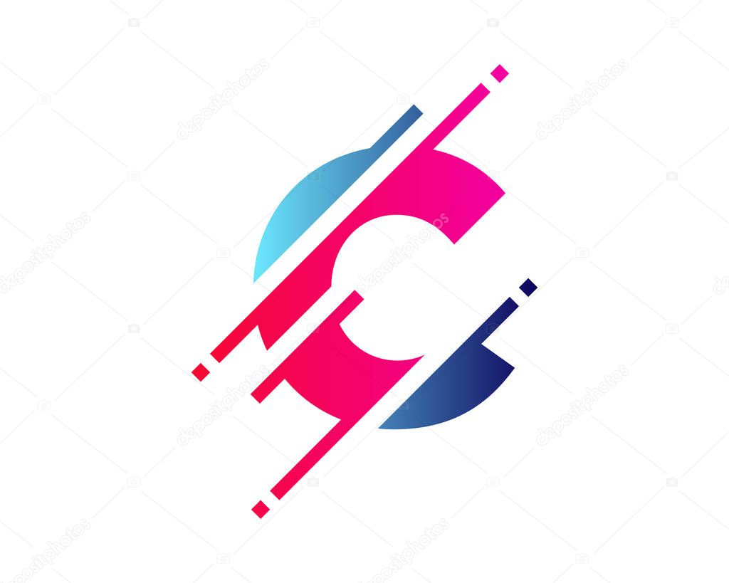 Digital Letter c  Pixel Icon Logo Design Element