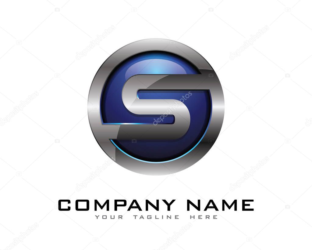 Letter s 3D Chrome Circle Logo Design Template