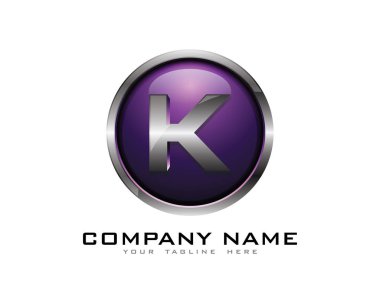 Mektup k 3d krom daire Logo tasarım şablonu
