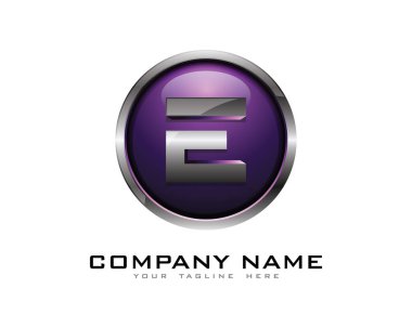 Mektup e 3d krom daire Logo tasarım şablonu