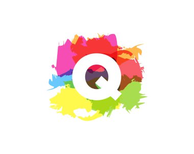 Harf q renkli boya kontur simgesini Logo tasarım öğesi