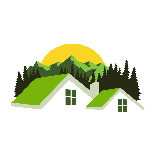 Mountain House Home Embleemontwerp Pictogram — Stockvector