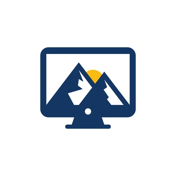 Montaña Ordenador Logo Icono Diseño — Vector de stock