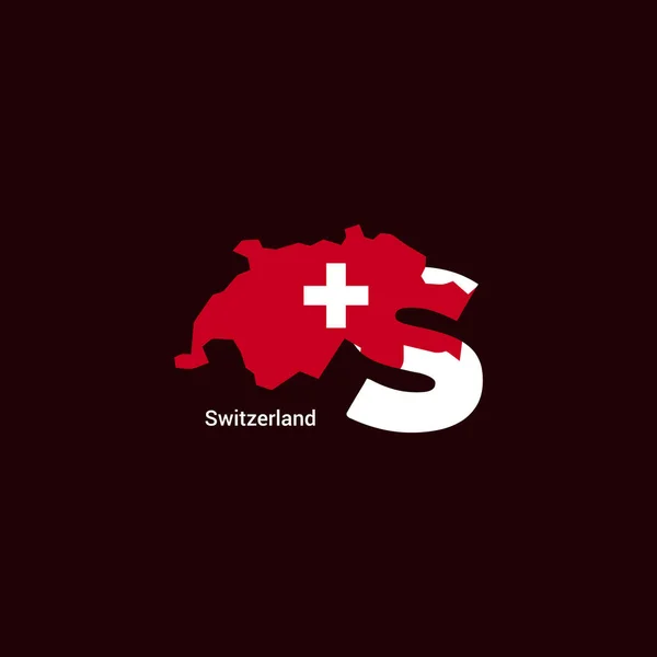 Schweiz Anfangsbuchstabe Land Mit Karte Und Flagge — Stockvektor