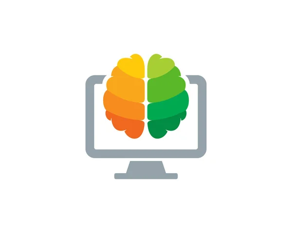 Desktop Cérebro Logo Ícone Design — Vetor de Stock