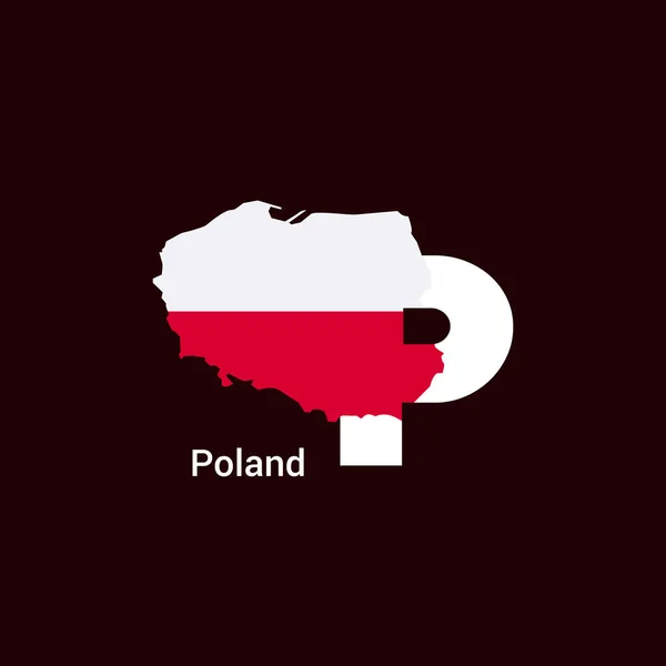 Polonia Lettera Iniziale Paese Con Mappa Bandiera — Vettoriale Stock