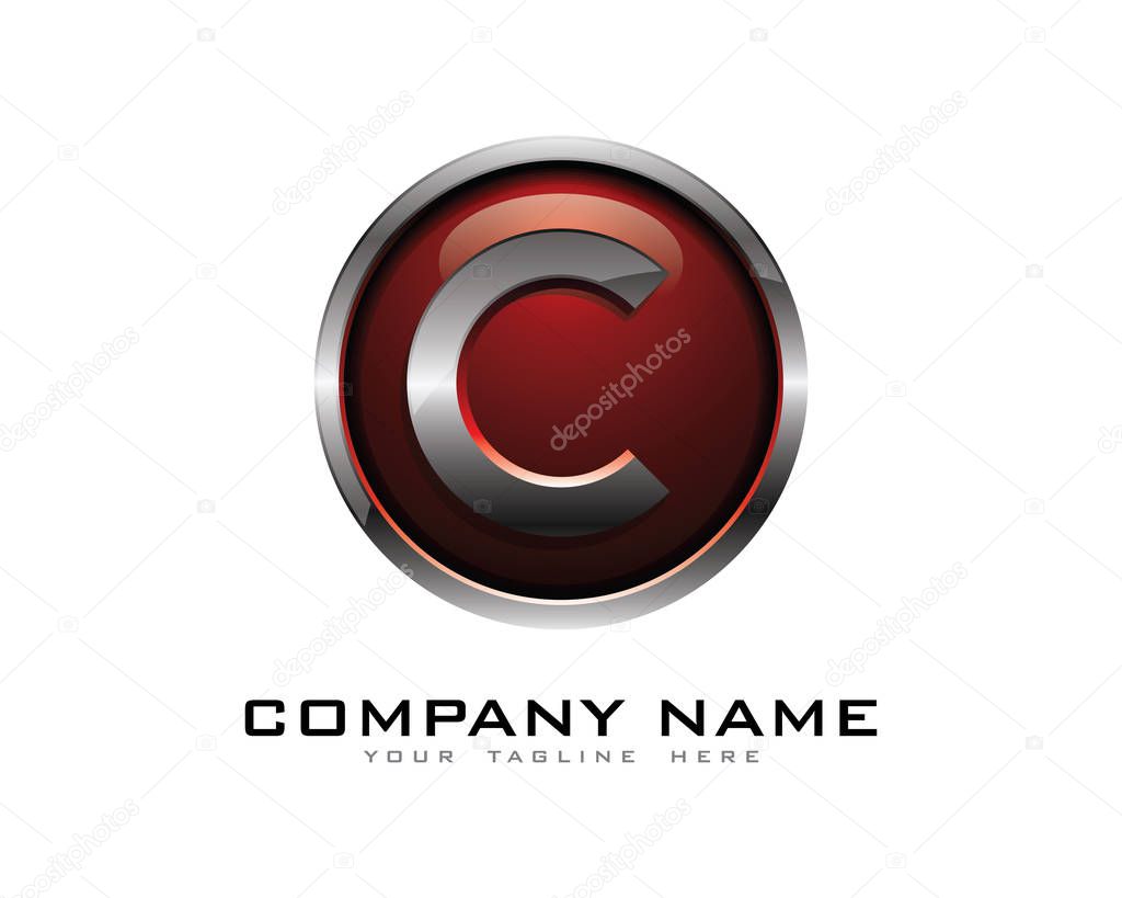 Letter c 3D Chrome Circle Logo Design Template