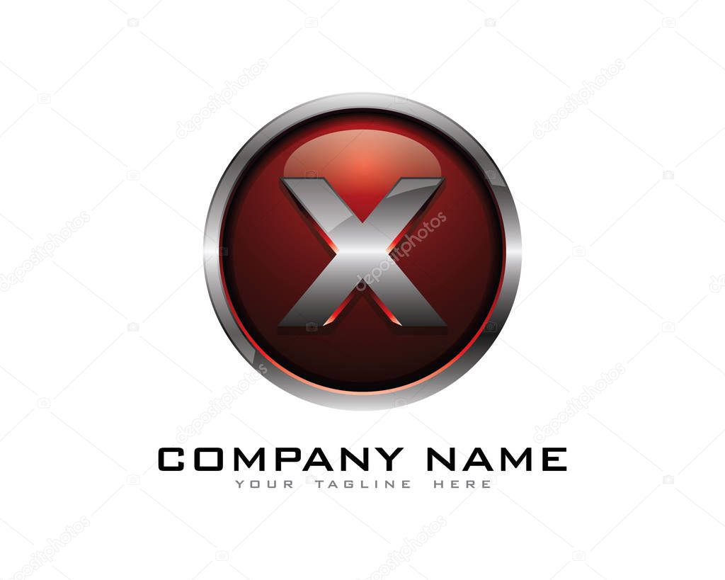 Letter x  3D Chrome Circle Logo Design Template