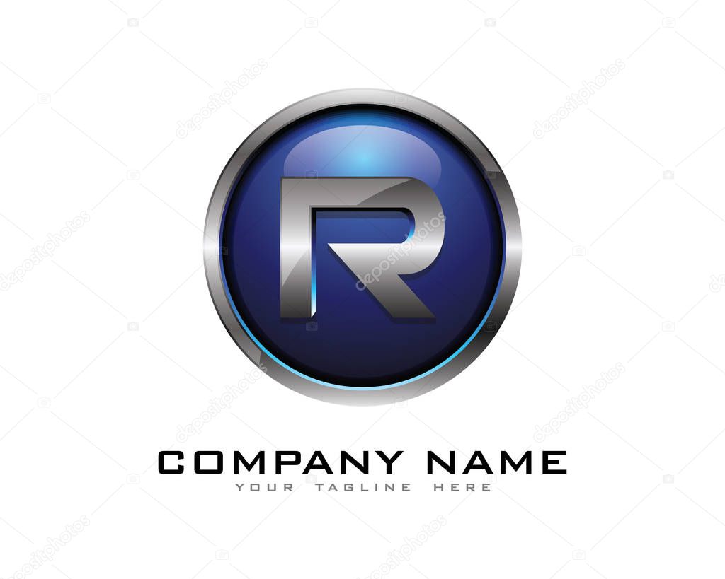 Letter r 3D Chrome Circle Logo Design Template