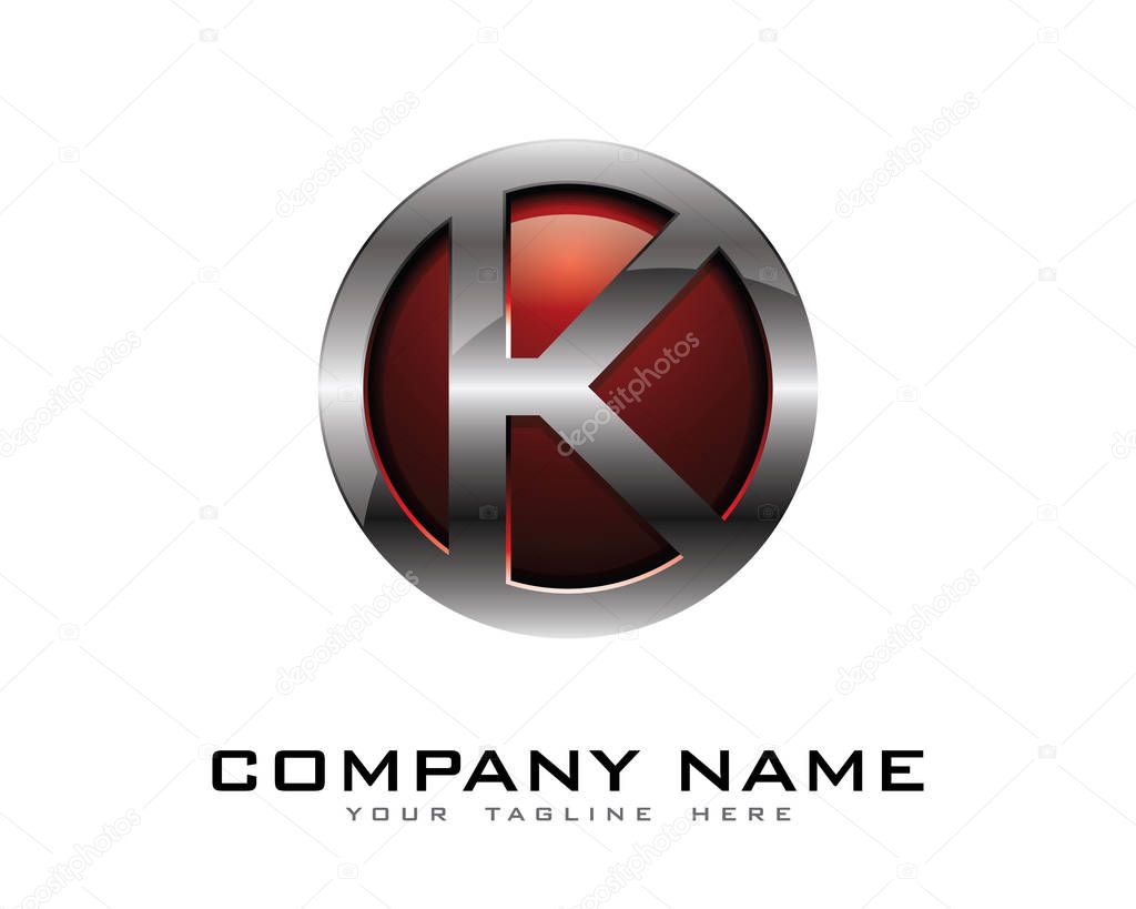 Letter k 3D Chrome Circle Logo Design Template