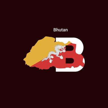 Bhutan ilk harf ülke harita ve bayrak ile