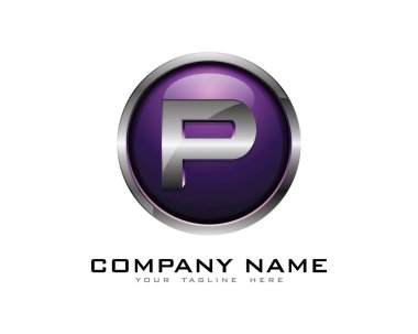 Mektup p 3d krom daire Logo tasarım şablonu