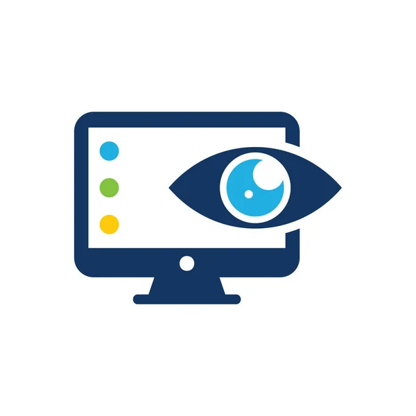 Visie Computer Logo Pictogram Ontwerp — Stockvector