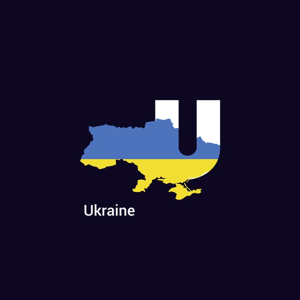 Ukraine Lettre Initiale Pays Avec Carte Drapeau — Image vectorielle