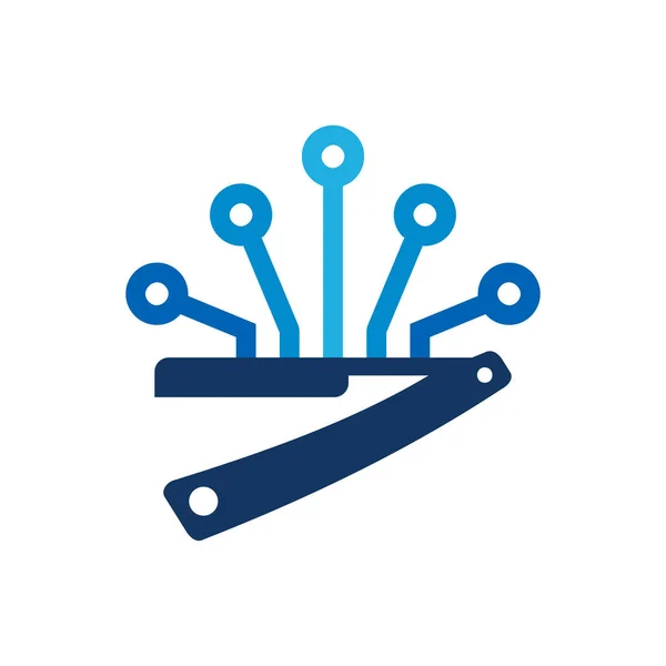 Barbeiro Digital Logo Icon Design — Vetor de Stock