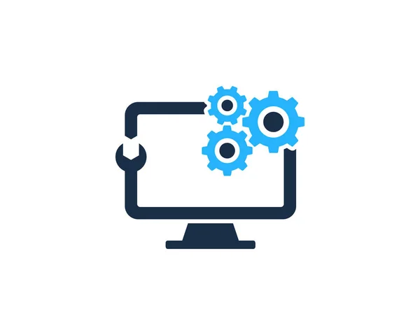 Versnelling Computer Embleemontwerp Pictogram — Stockvector