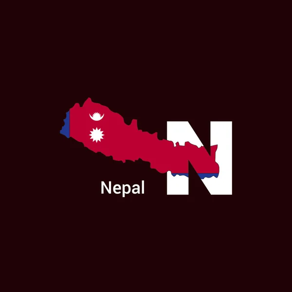 Nepal Initial Letter Country Map Flag — Stock Vector