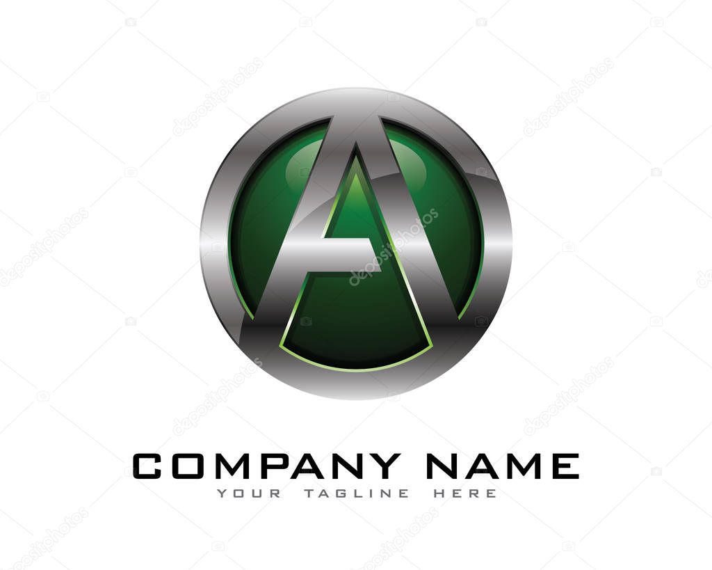 Letter a 3D Chrome Circle Logo Design Template