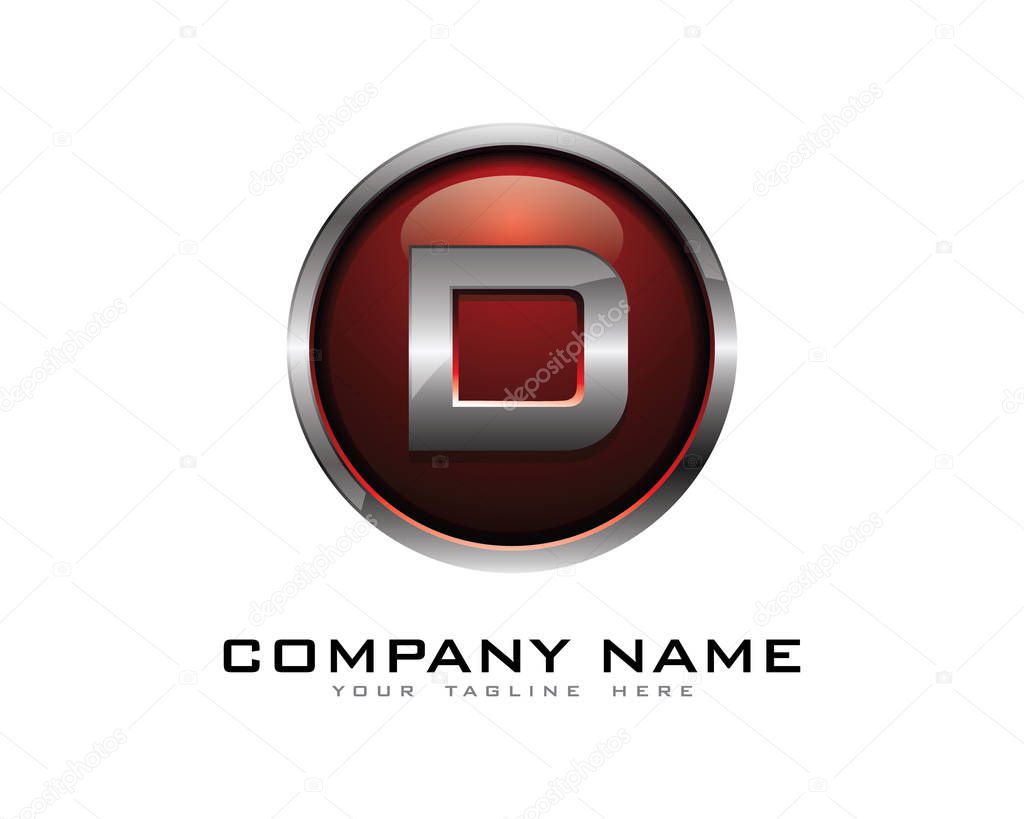 Letter d 3D Chrome Circle Logo Design Template