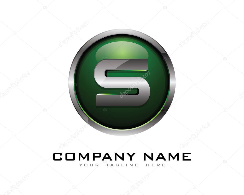 Letter s 3D Chrome Circle Logo Design Template