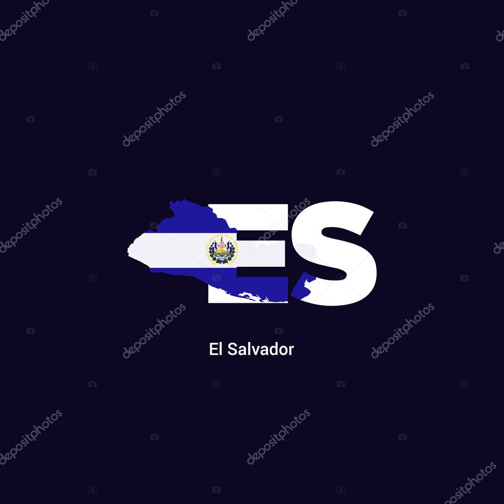 El Salvador Initial Letter Country With Map And Flag