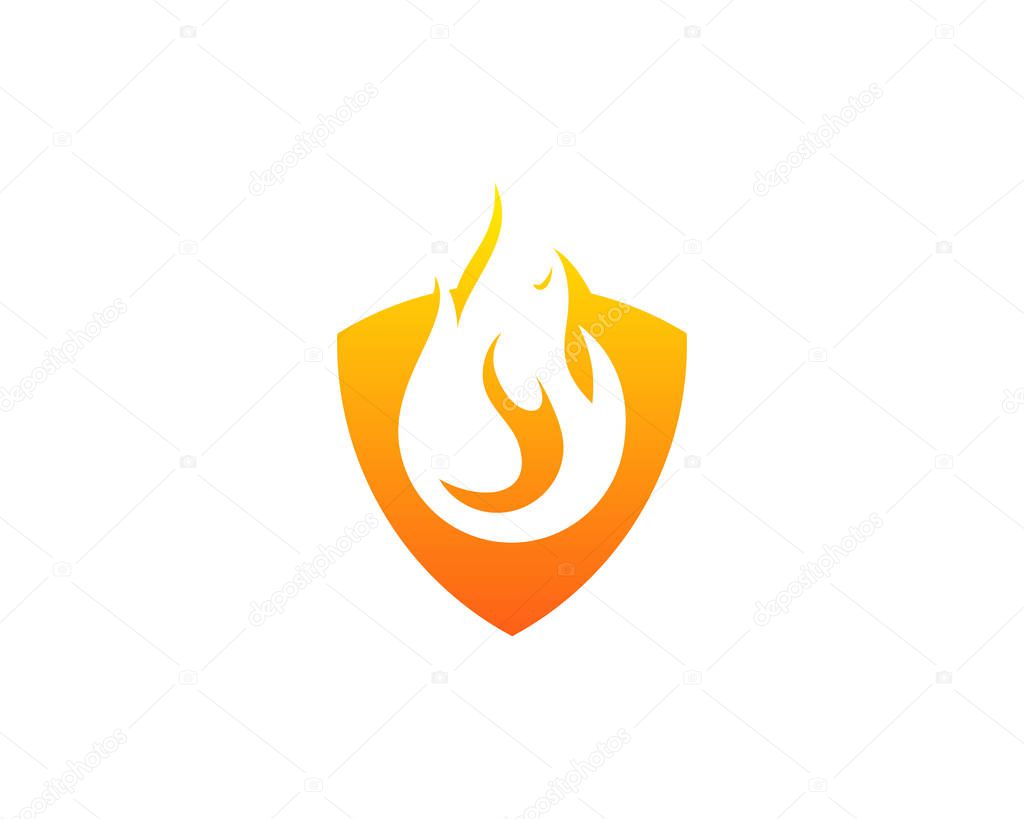 Shield Fire Flame Logo Icon Design