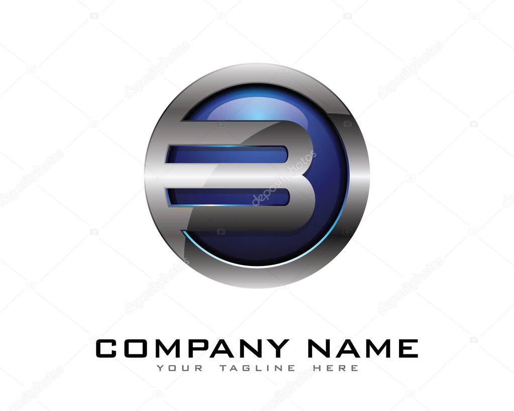 Letter b  3D Chrome Circle Logo Design Template