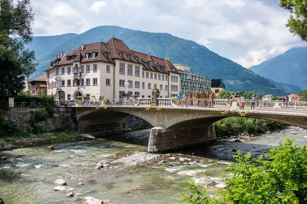 Meran South Tyrol Passer Nehri Üzerinde Köprü — Stok fotoğraf