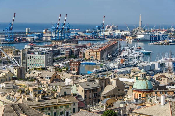 Porto Génova Lanterna Visto Spianata Castelletto — Fotografia de Stock