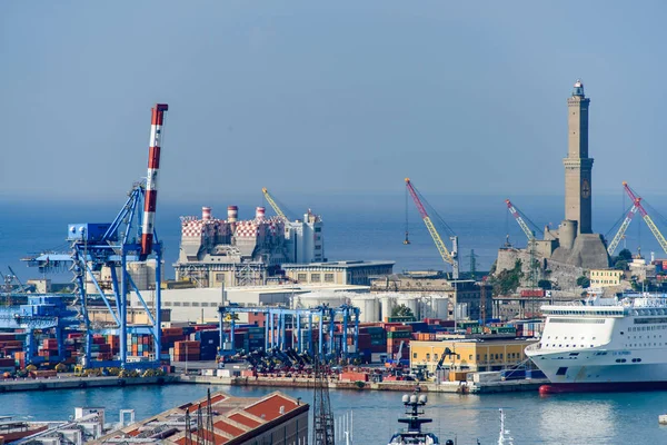 Genuas Hamn Och Den Lanterna Sett Från Spianata Castelletto — Stockfoto