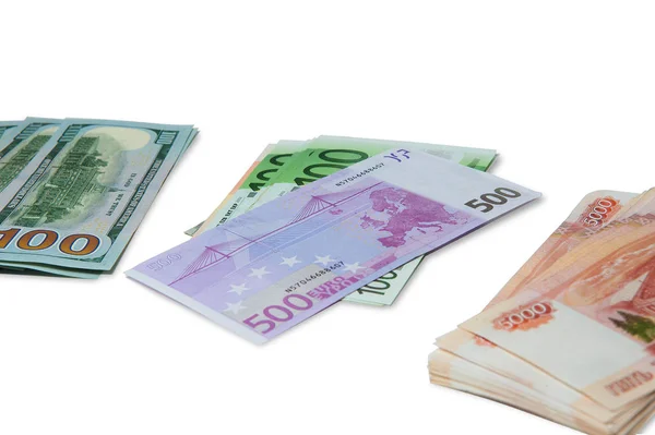 钱。来自不同国家的资金。来自不同国家的货币: 美元、欧元、格里夫纳、卢布 — 图库照片