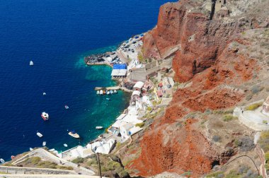Gün batımında Santorini adası, Yunanistan 'ın Santorini kentindeki Oia köyünden bakış açısı
