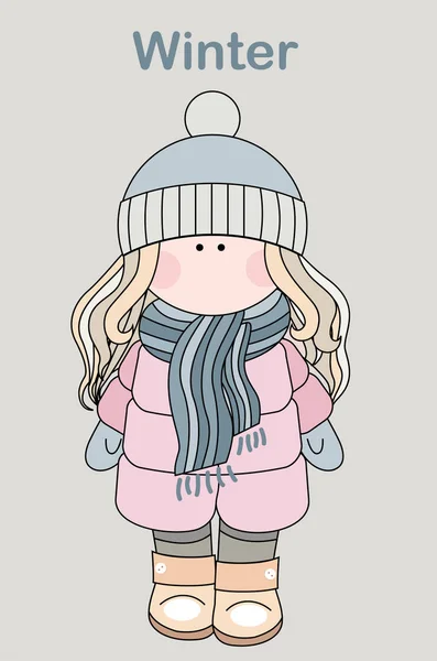 Ξανθιά Κούκλα Κοριτσάκι Διανυσματική Εικόνα Του Χειμώνα — Διανυσματικό Αρχείο