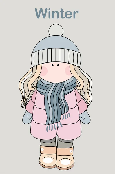 Niña Muñeca Rubia Imagen Del Vector Invierno — Vector de stock