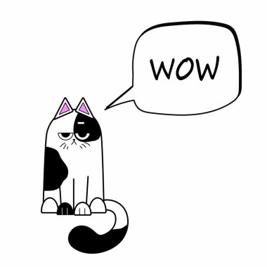 Kızgın kedi beyaz arka plan üzerinde. Siyah ve beyaz. Vektör görüntü