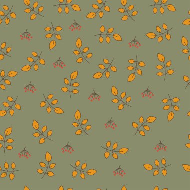 Sarı sonbahar yaprakları ve meyveleri. Vektör seamless modeli