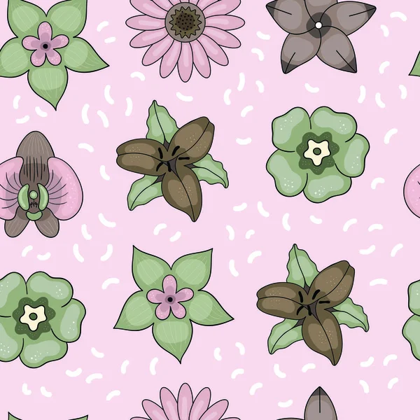 Vintage Flowers Delicate Pink Background Seamless Pattern — Stock Vector