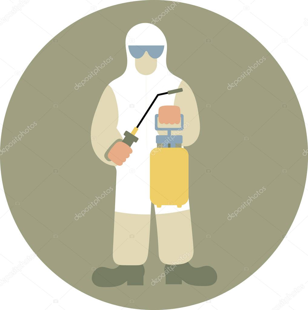 Man in uniform to fight and prevent mold. Vector flat