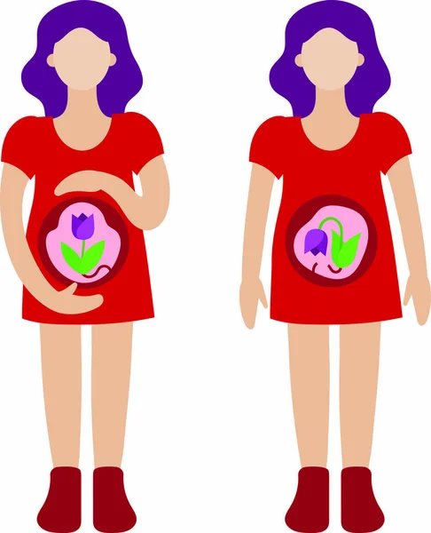 Femme Enceinte Robe Rouge Deux Sortes Gauche Intérieur Fleur Saine — Image vectorielle