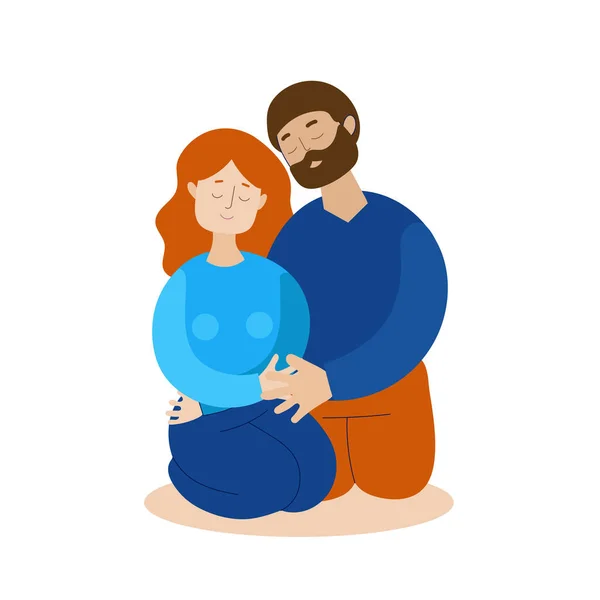 Ένας Άντρας Και Μια Γυναίκα Κάθονται Γονατιστοί Και Αγκαλιάζονται Αγάπη — Διανυσματικό Αρχείο
