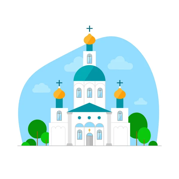 Iglesia Cristiana Con Cúpulas Cruces Contra Cielo Azul Las Nubes — Vector de stock