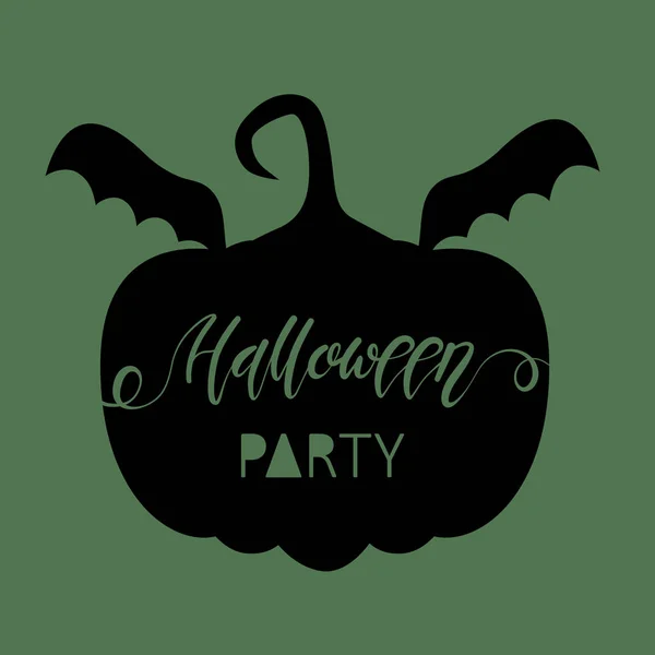 Černá Silueta Dýně Křídly Oslavu Halloweenu Vektorový Obraz Zeleném Pozadí — Stockový vektor