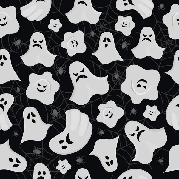 Patrón de Halloween sin costuras con varios fantasmas espeluznantes — Archivo Imágenes Vectoriales